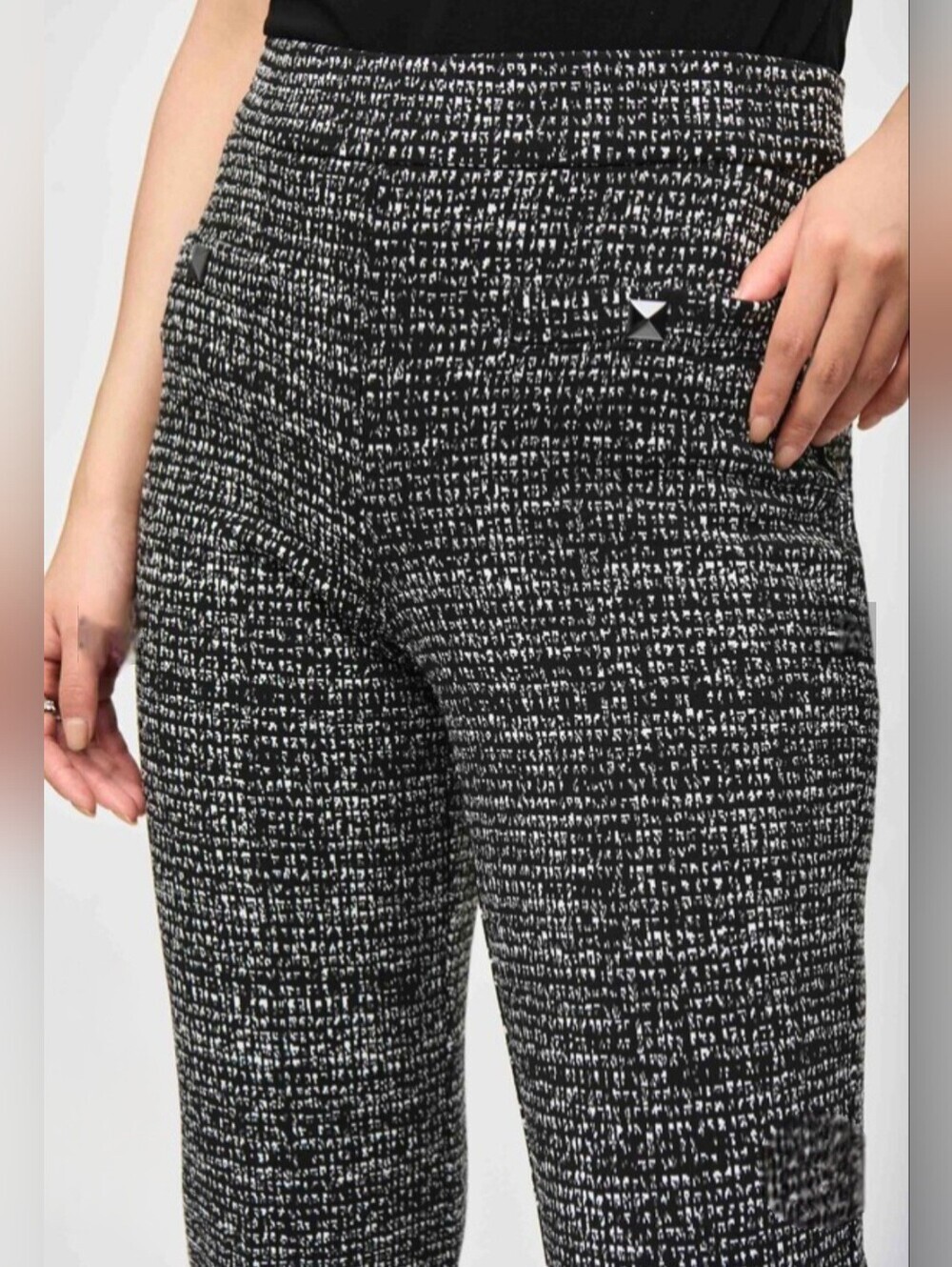Joseph Ribkoff Tweed Knit Pants 8 Dark Academia Coquette Crop Wide Leg Trousers - Picture 3 of 16